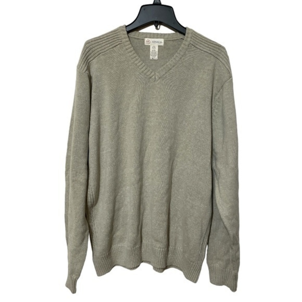 Nevada Vintage Mens V-Neck Long Sleeve Sweater Academia Beige 90s Size 2XL